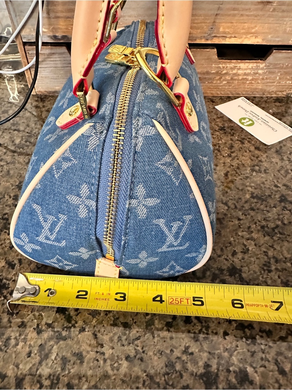 Lux inspired Nano Speedy bag is blue monogram denim. - Picture 16 of 16